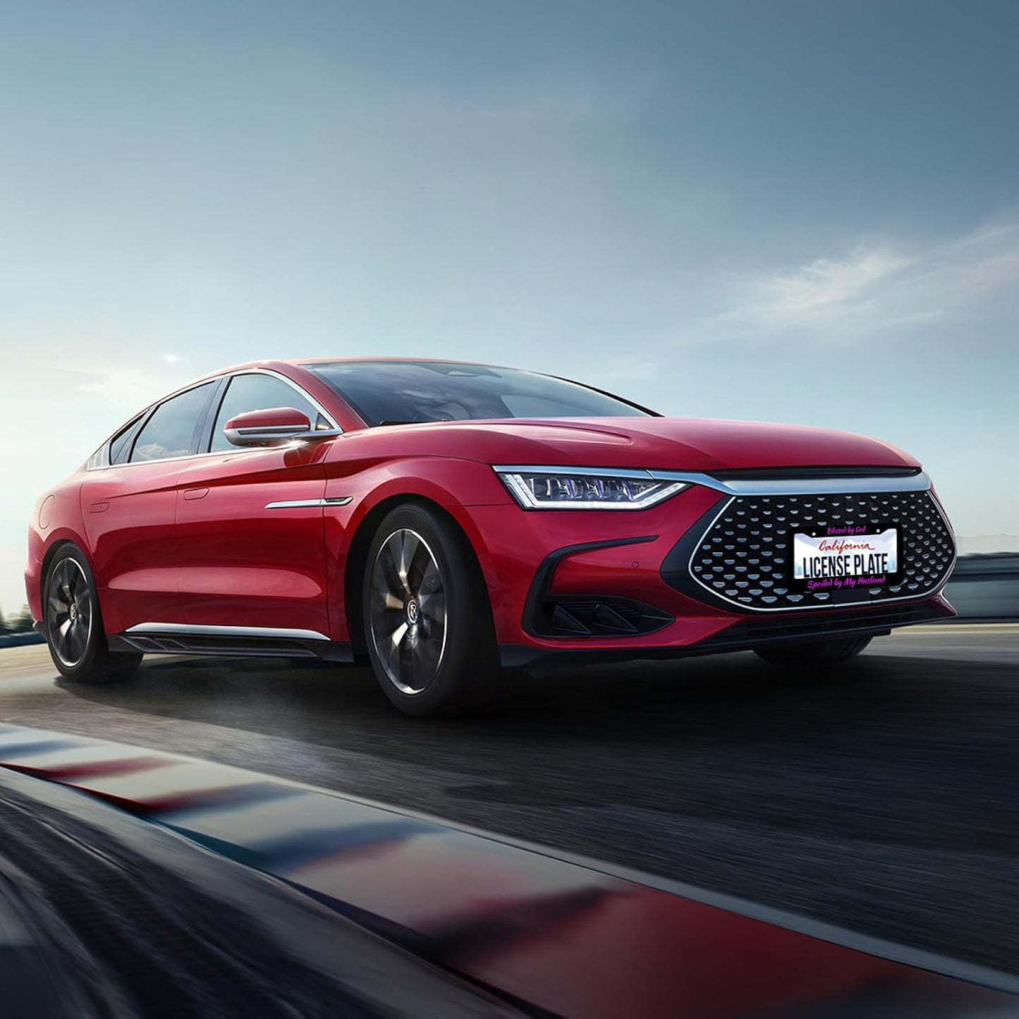 Blessed by God Spoiled by My Husband License Plate Frame Funny Texts License Plate Stainless Steel Parts with Screws Size 12.3" x 6.3" for Men Women