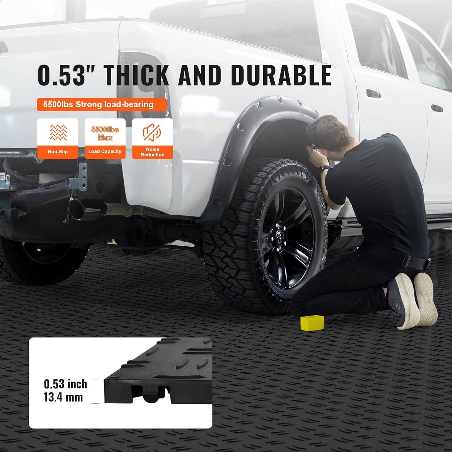 VEVOR Garage Tiles Interlocking, 12 x 12 x 0.53 inch 50 Pack Garage Floor Covering Tiles, Non-Slip Double-Sided Texture Garage Flooring Tiles, for Garages, Basements, Repair Shops, Black