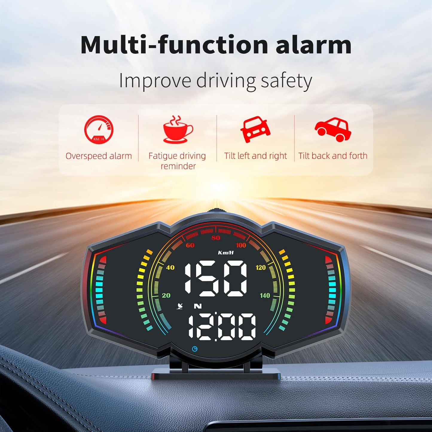 ACECAR Digital GPS Speedometer, Universal Car GPS Head-Up Display, Smart HUD with GPS Speed MPH&Km/H, Driving Time, Distance, Altitude, Overspeed Alert & Fatigue Alert, for All Vehicles
