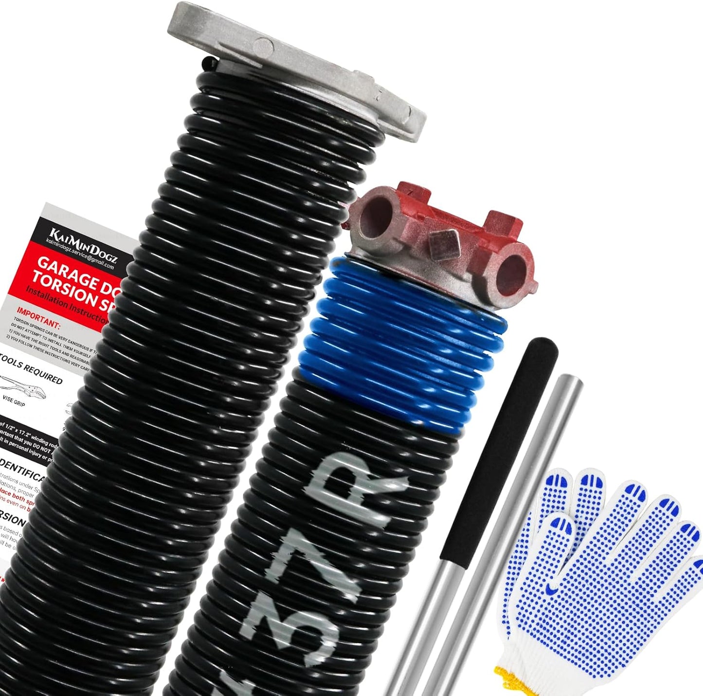 Pair of 1.75" Garage Door Torsion Springs Set with Non-Slip Winding Bars&Gloves, High Precision Electrophoresis Oil-Free Black Coated for Replacement, MIN 16,000 Cycles (0.262 x 1.75"x 37")