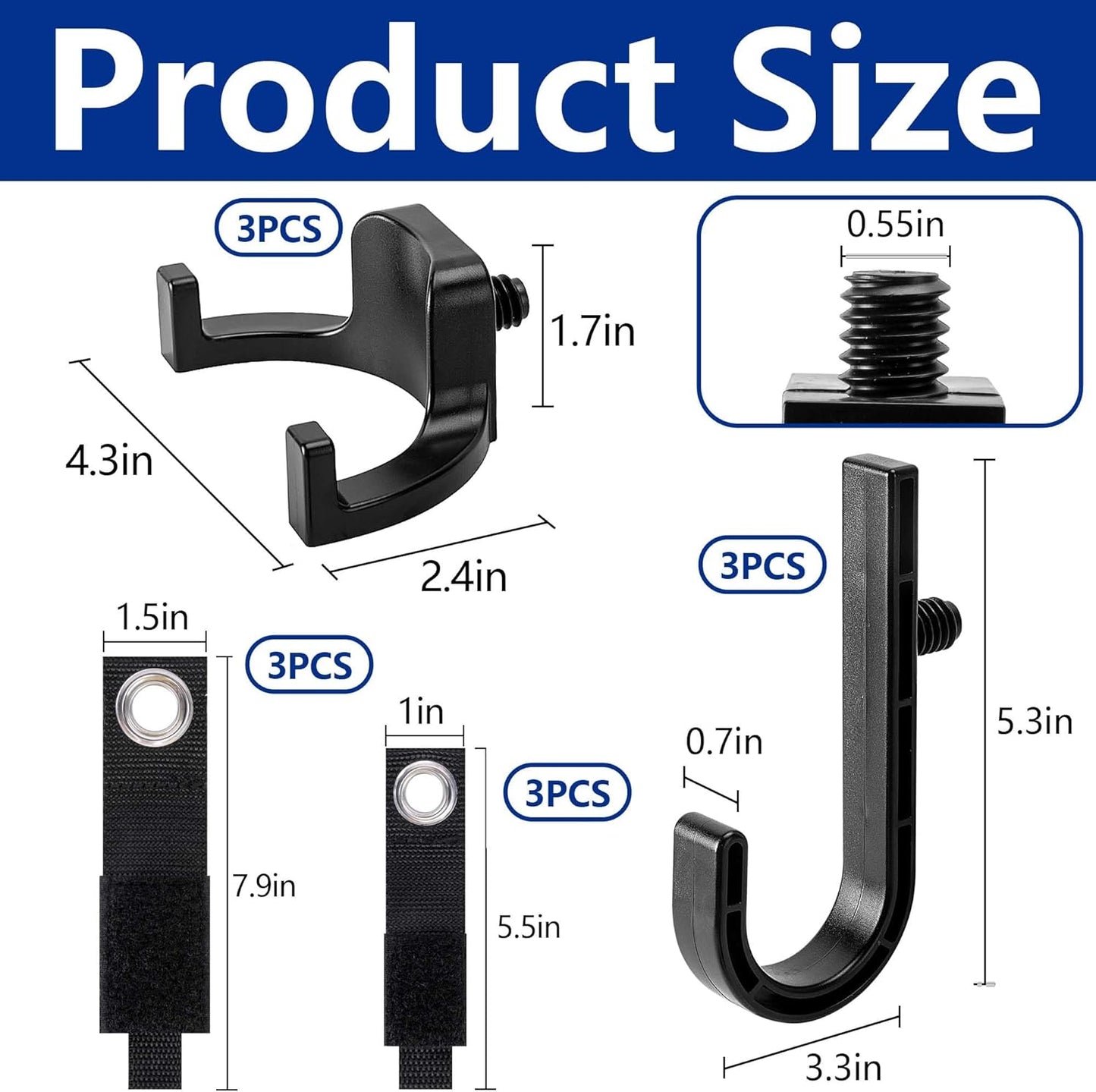 12 Pcs Storage Shed Tool Hooks with Extension Straps,ABS Shed Tool Hangers Include U-Shape and J-Shape,Storage Shed Shelves Accessories for Organizing Tool, Ladders, Bulk Items