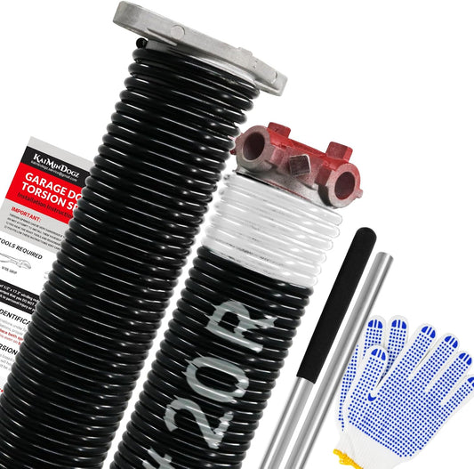Pair of 1.75" Garage Door Torsion Springs Set with Non-Slip Winding Bars&Gloves, High Precision Electrophoresis Oil-Free Black Coated for Replacement, MIN 16,000 Cycles (0.218 x 1.75"x 20")