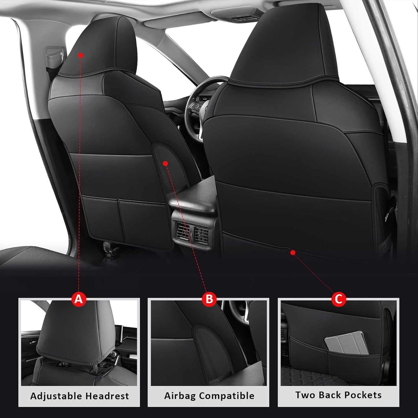 MIROZO Rav4 Seat Covers Full Set,Waterproof Car Seat Covers Faux Leather Seat Covers Compatible with 2019-2025 Toyota RAV4 Hybrid LE XLE Limited Automotive Seat Cover Car Accessories