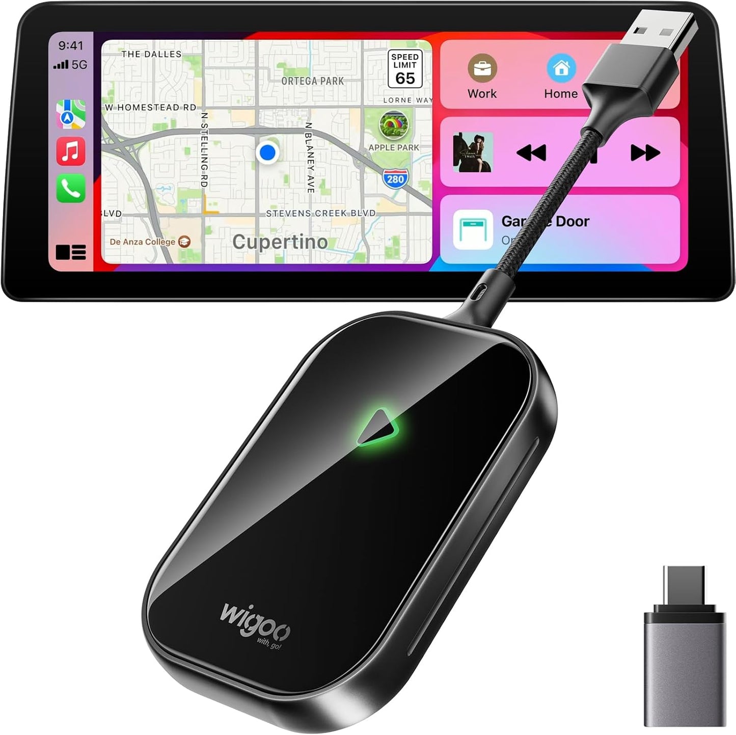 Wigoo 2025 Upgrade Wireless CarPlay Adapter for iPhone [Long-Drive Stability, 10s Connect, Easy Use] Converts Wired to Wireless, Low Delay CarPlay Dongle, Fit for Cars with Wired CarPlay, Black