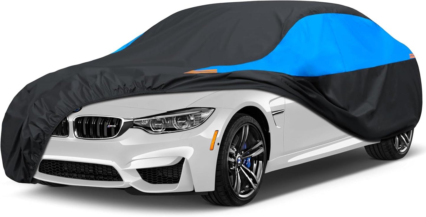 MORNYRAY Waterproof Car Cover All Weather Snowproof UV Protection Windproof Outdoor Full car Cover, Universal Fit for Sedan (Blue, A8-Fit Sedan Length(226-235 inch)