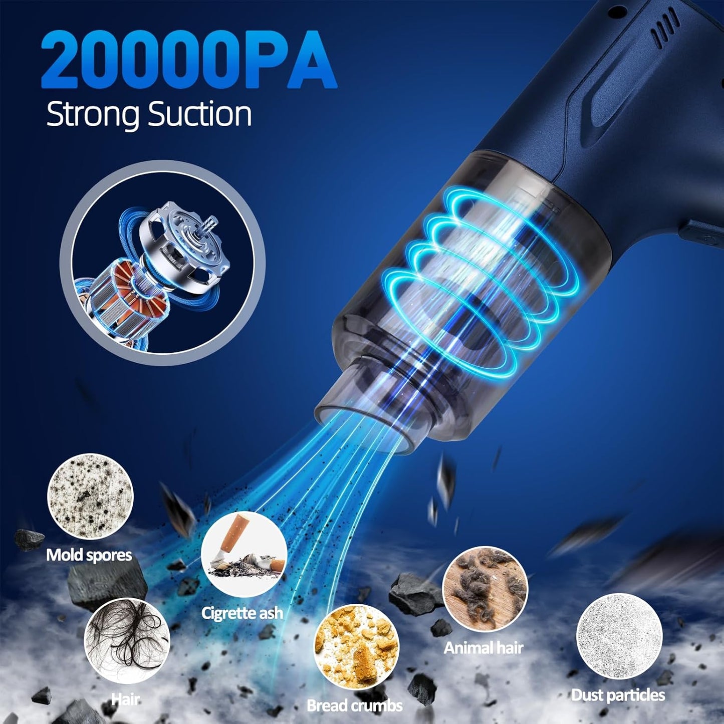 Handheld Car Vacuum Cleaner Cordless, High-Power Brushless 20000PA Mini Hand Held Vacuum Cleaner with 8 Multi-Functional Nozzle & 3 Replaceable Filters, Portable Car Vacuum for Office Pet Hair