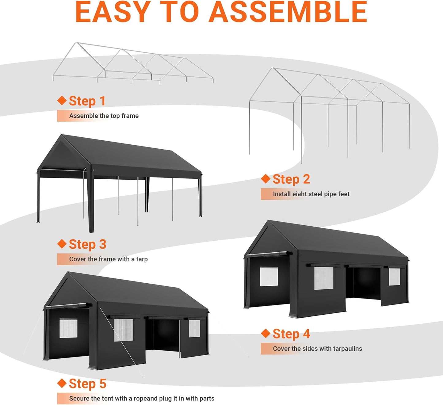 Carport, 12x20 FT Heavy Duty Carport, Portable Garage with Roll-Up Windows & Side-Opening Door, Car Canopy Reinforced Four-Hole Base for Car, Truck, Boat, Motorcycle
