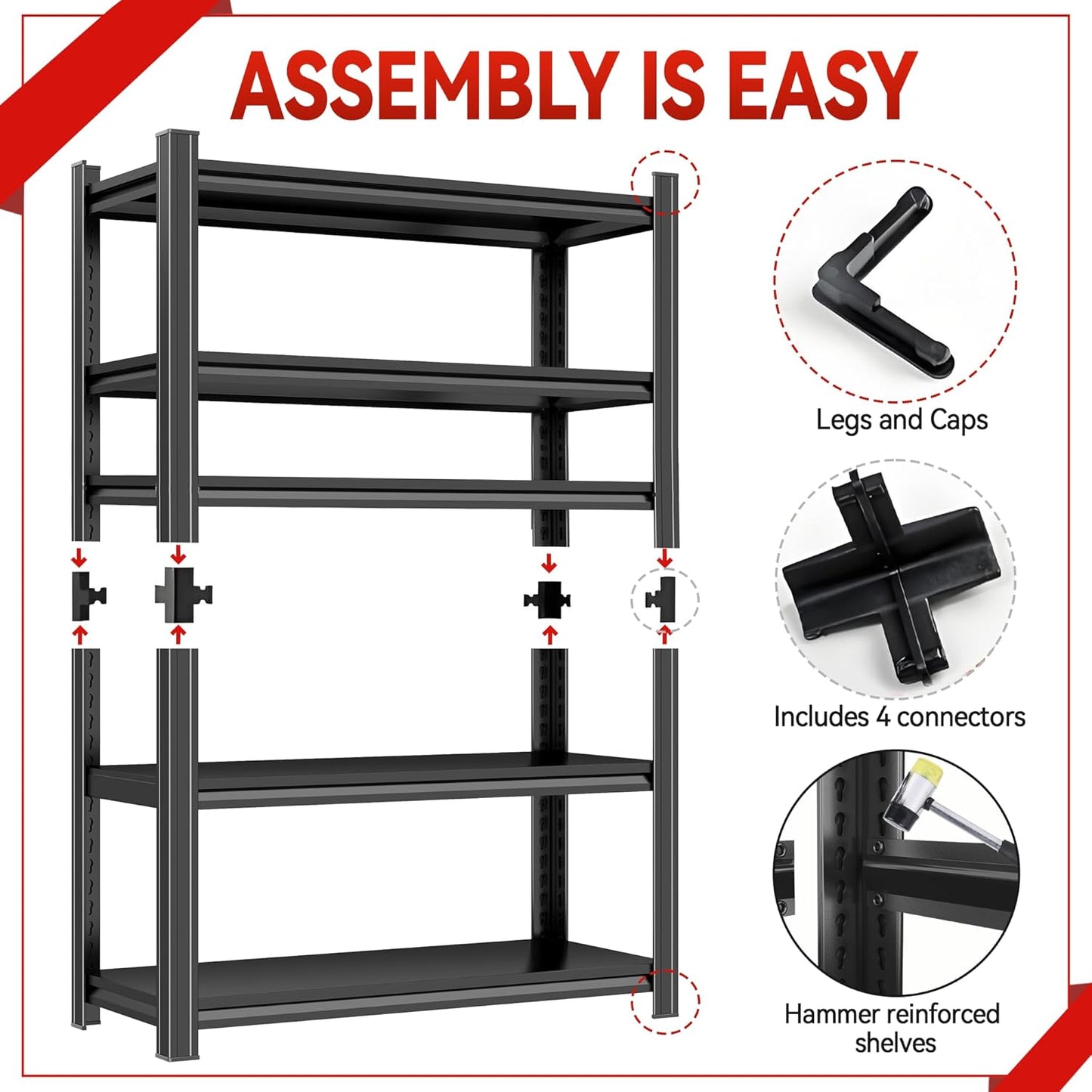 Metal Garage Shelving Unit, Heavy Duty 5-Tier Adjustable Storage Rack, Steel Shelving,2000 lbs Capacity, Industrial Shelves for Heavy Tools and Equipment (5-Tier 71" H x 36" W x 14" D)
