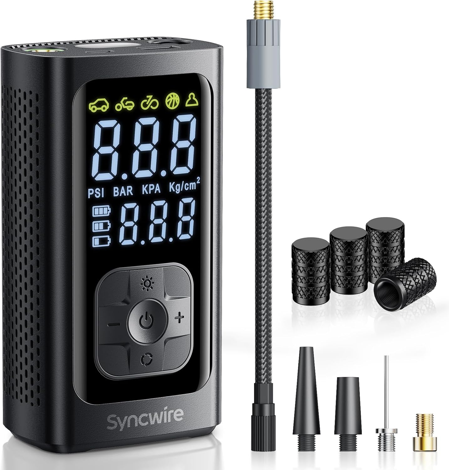 Syncwire Tire Inflator Portable Air Compressor - 150PSI 2X Faster Inflation Smart Air Pump for Car Tires [Extra-Large LCD] with Digital Pressure Gauge, Auto Shut-Off for Car, Motorcycle, Bike & Balls