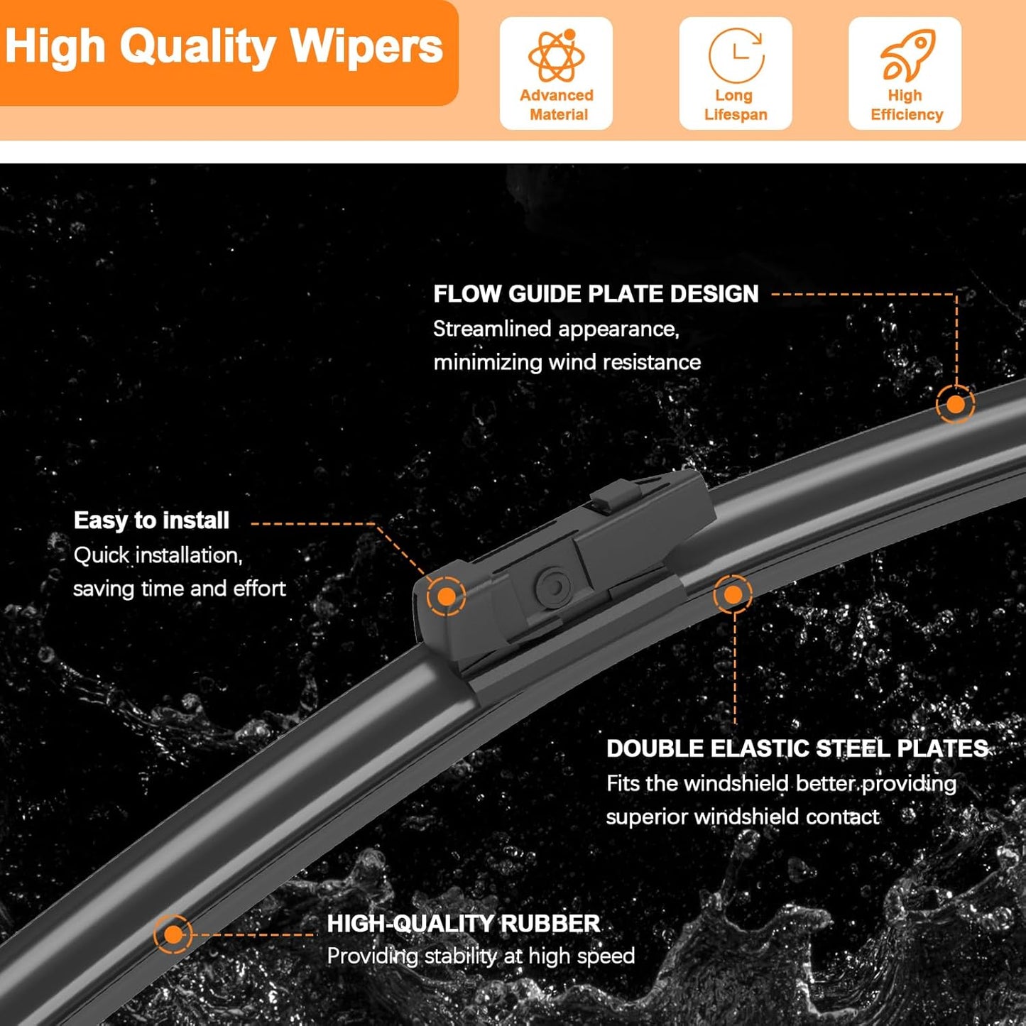 HULADAED® 26''+16''+12'' Windshield Wipers Replacement for Nissan Kicks 2023 2022 2021 2020 2019 2018,Silicone Front Rear Wiper blades for MY Car-All Weather & Quiet(3 PACK)