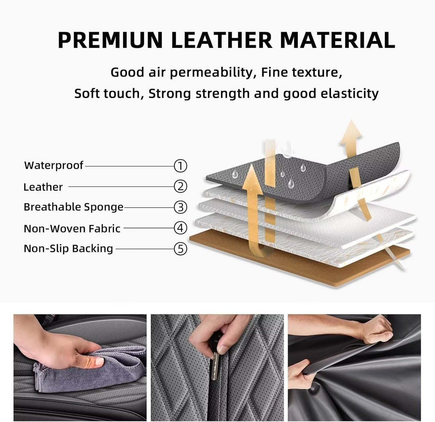 AOMSAZTO Ford Ranger Seat Covers: Full Set Custom Fit 2019 2020 2021 2022 2023 2024 2025 Ford Ranger Breathable Waterproof Leather Seat Protector(5 Seats, Black&Grey)