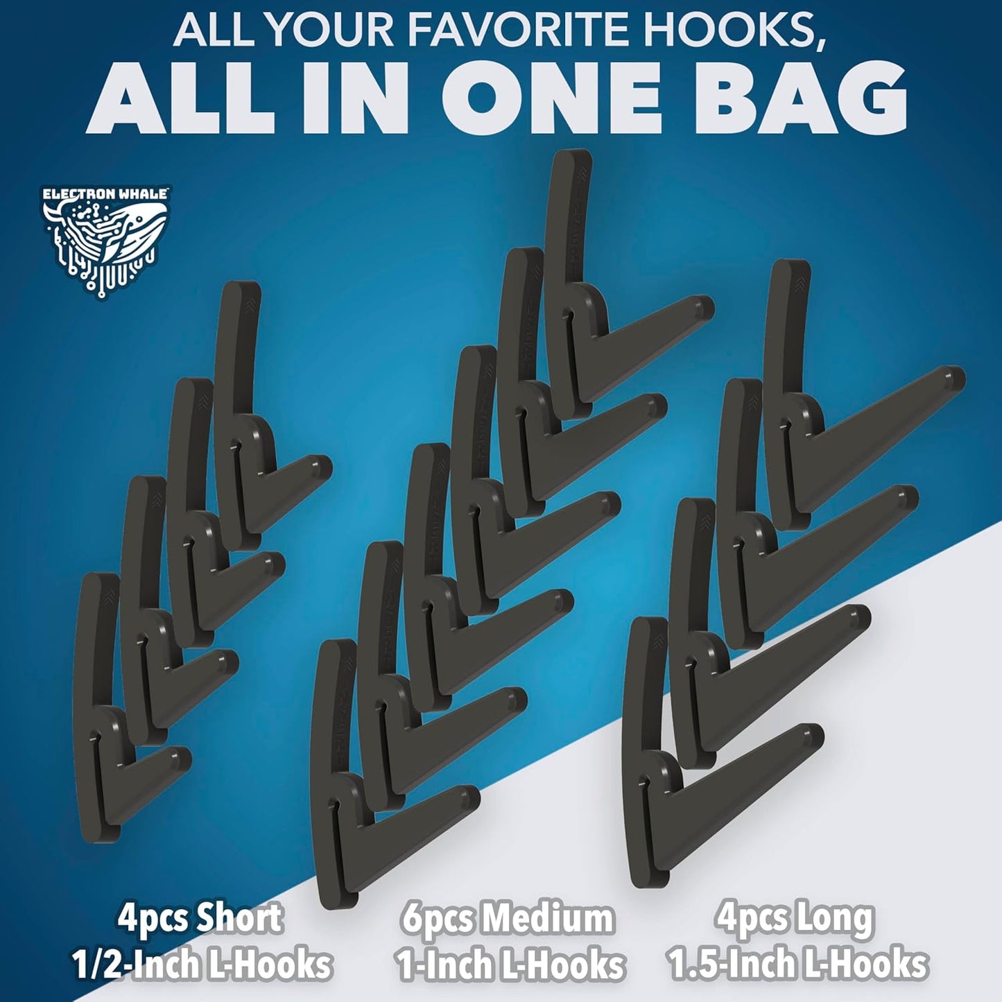 BearClaw Universal Hooks for Garage Shelving and Industrial Storage Racks with Keyhole Slots, L-Hooks Assortment, UV-Resistant, Up to 40 lbs Load