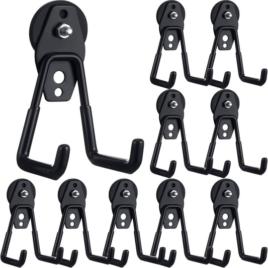 Landhoow Large Magnetic Hooks Heavy Duty Garage Magnet Hooks Strong Storage Utility Magnetic Hangers with Anti Slip Rubber Coating for Indoor and Outdoor Hanging(Black,10 Pcs)