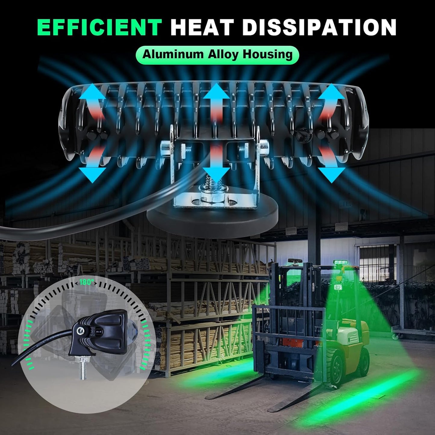 2Pcs Forklift Safety Light Green, 30W Straight Line Forklift and AGV Safety Indicator Warehouse Hazardous Area Warning Light for Warehouse and Industrial Use (DC 10-100V)