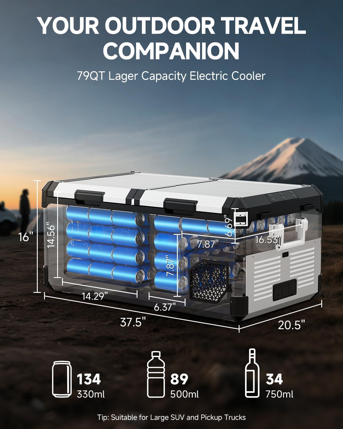 BODEGACOOLER 12 Volt Car Refrigerator, 79 Quart(75L) Portable Freezer Car Fridge Dual Zone With APP Control, -4℉-68℉ Electric Cooler, 12/24V DC and 100-240V AC, for Vehicles,Camping, RV, Outdoor