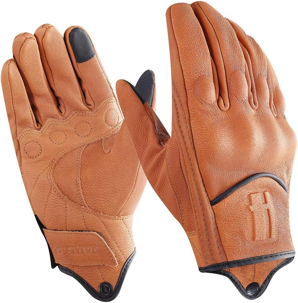 Harssidanzar Leather Motorcycle Gloves for Men Touchscreen GM028