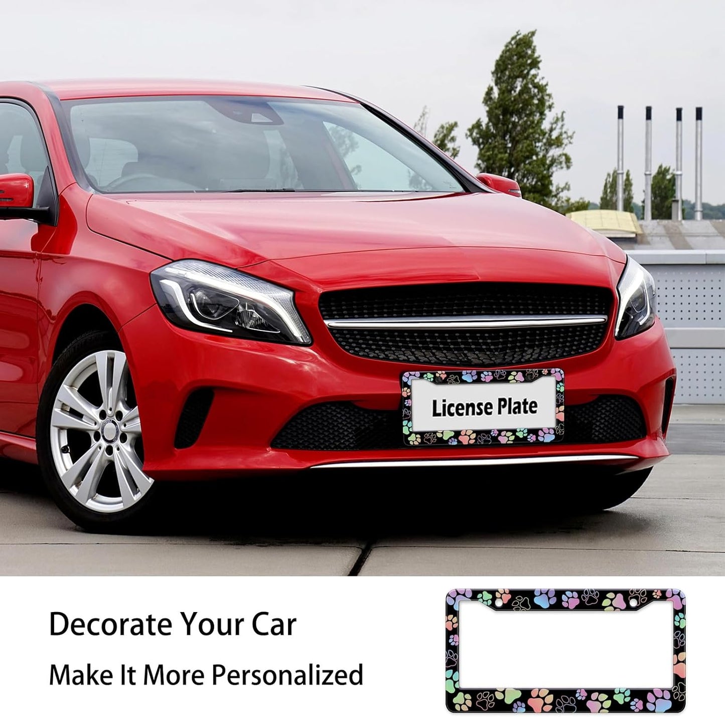 Dog Paw Car License Plate Frames, Colorful Pet Paw Printed License Plate Holder Cover, Metal Aluminum Rustproof Car Accessories for US Canada Standard Women Men 2 Holes with Screw Caps