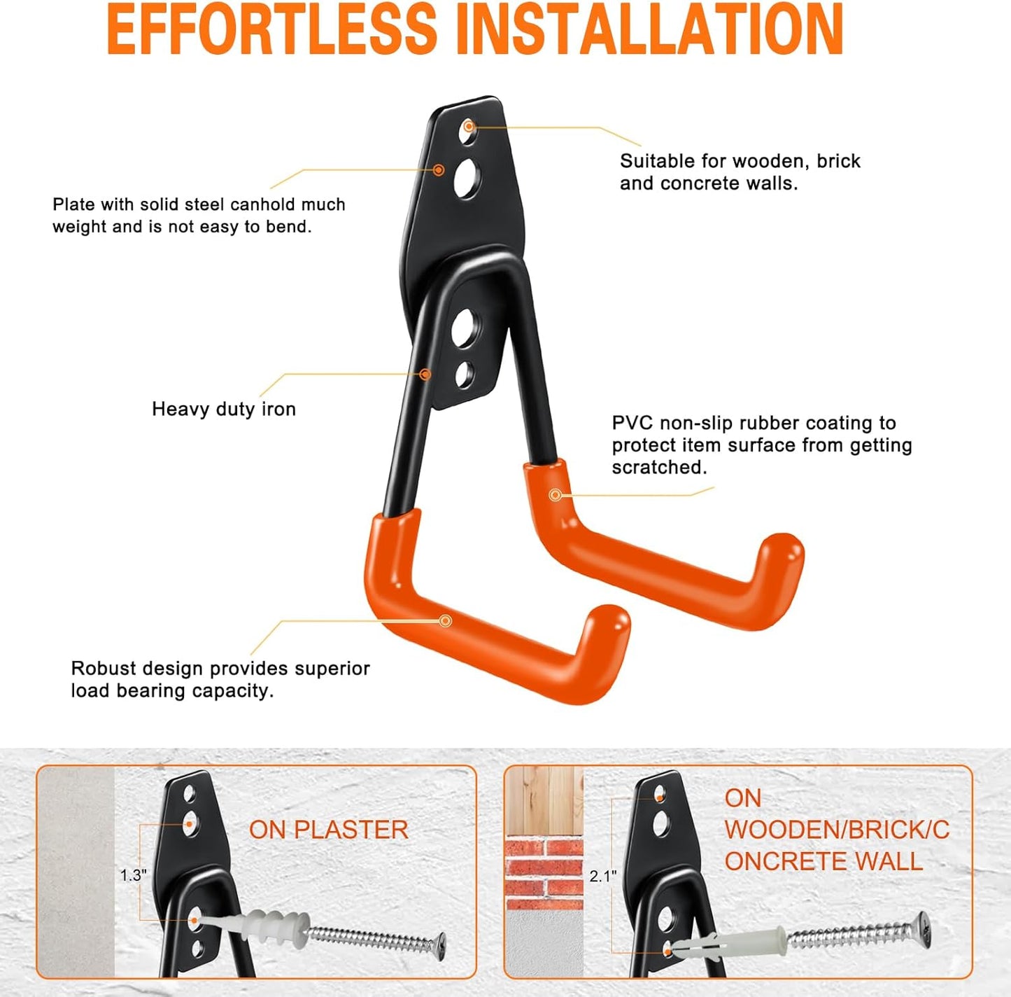 Heavy Duty Garage Hooks 12 Pack, 2.8 inch Small U Shaped Hanger, Wall Mounted Storage System, Power and Garden Tool Organizer, for Hanging Ladders, Hose, Bulk Items and More