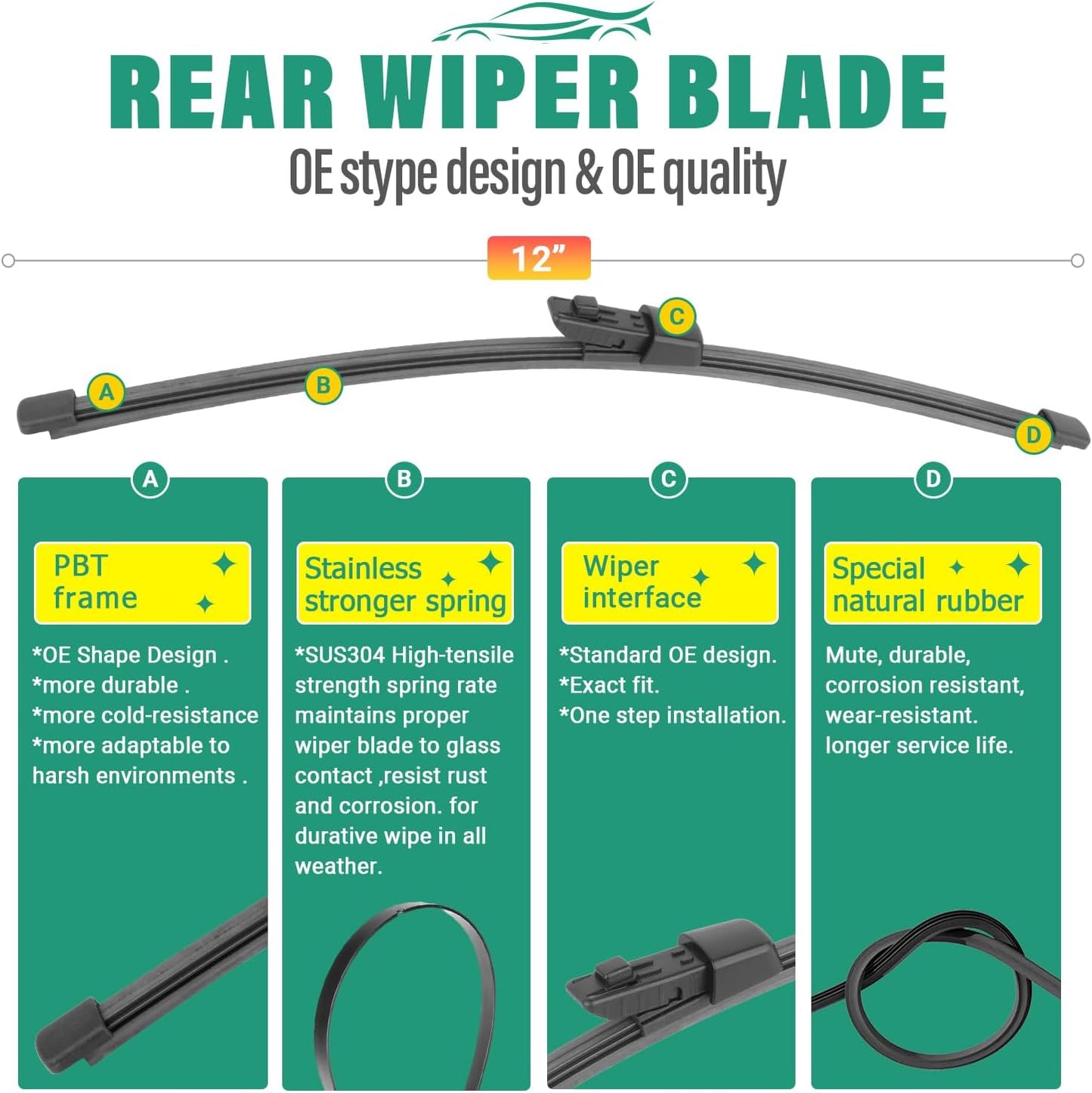 26" 18" 12" Windshield Wiper Blades Replacement for VW Volkswagen Taos 2022 2023 2024 Premium All Weather Front Rear Wipers Set - OEM Quality (Pack of 3)