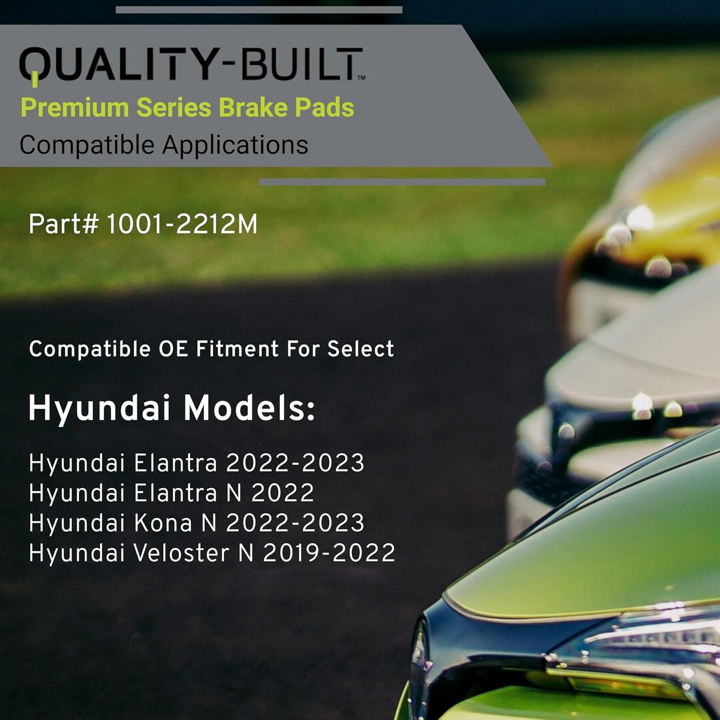 Premium Semi-Metallic Rear Brake Pads (1001-2212M) Compatible with Hyundai Elantra 2022-2023, Hyundai Elantra N 2022-2022, Hyundai Kona N 2022-2023, Hyundai Veloster N 2019-2022