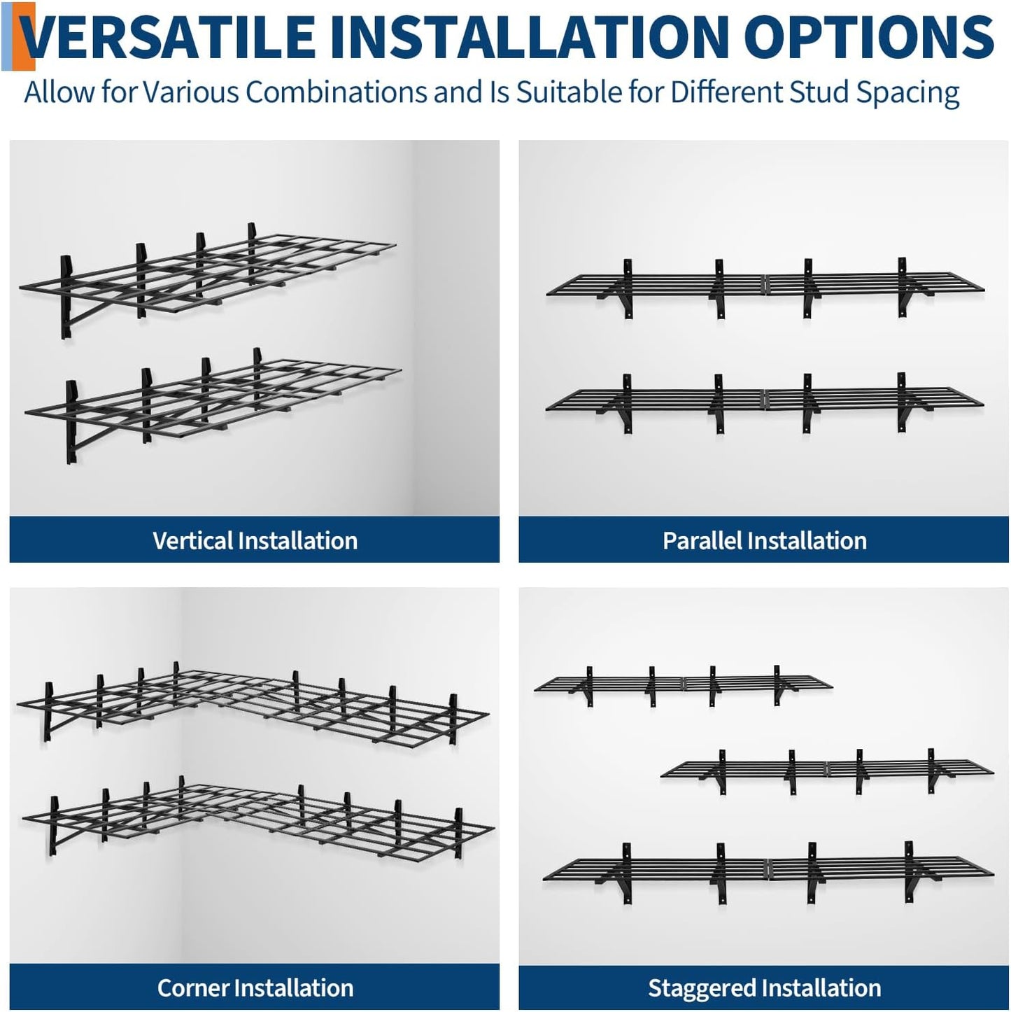 Garage Storage Shelving Wall Mounted, 2 Pack 2x6Ft, Loads 1600 Lbs Heavy Duty Sturdy Shelves, Folding Strong Garage Organiser, Storage Racks Units, Black Metal Floating Adjustable Wall System Shelf