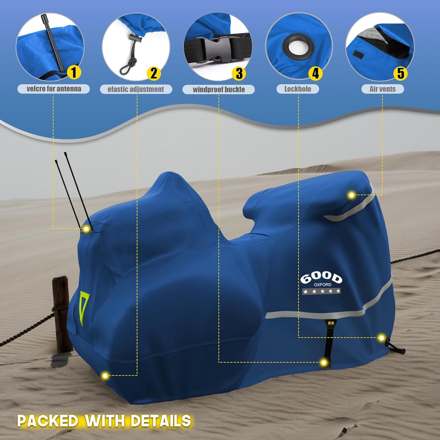 Rosefray Trike Cover,Motorcycle Cover Heavy Duty 600D Waterproof for Trike Models, Tri Glide, and CVO Version, Trike Goldwing, Chidftain, Challenger, Elite Storage, Blue