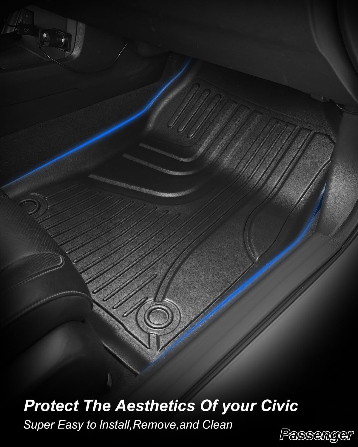 Floor Mats & Cargo Liner Only Fit for 2016-2021 Civic Sedan / 2017-2021 Civic Si - All Weather Protection Floor Liners with Trunk Mat - 1st 2nd Row and Cargo Car Mats Full Set Civic Accessories Black