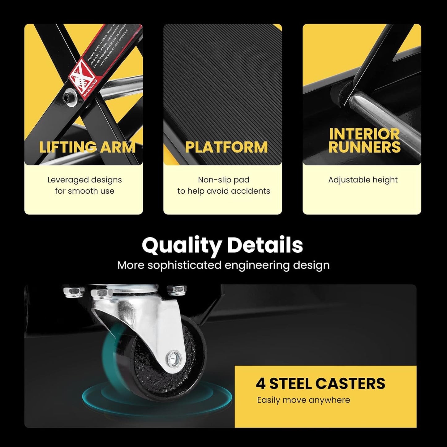 VIVOHOME 1100 Lbs Steel Wide Deck Motorcycle Lift ATV Scissor Lift Jack with Dolly and Hand Crank Bikes Garage Repair Hoist Stand Black