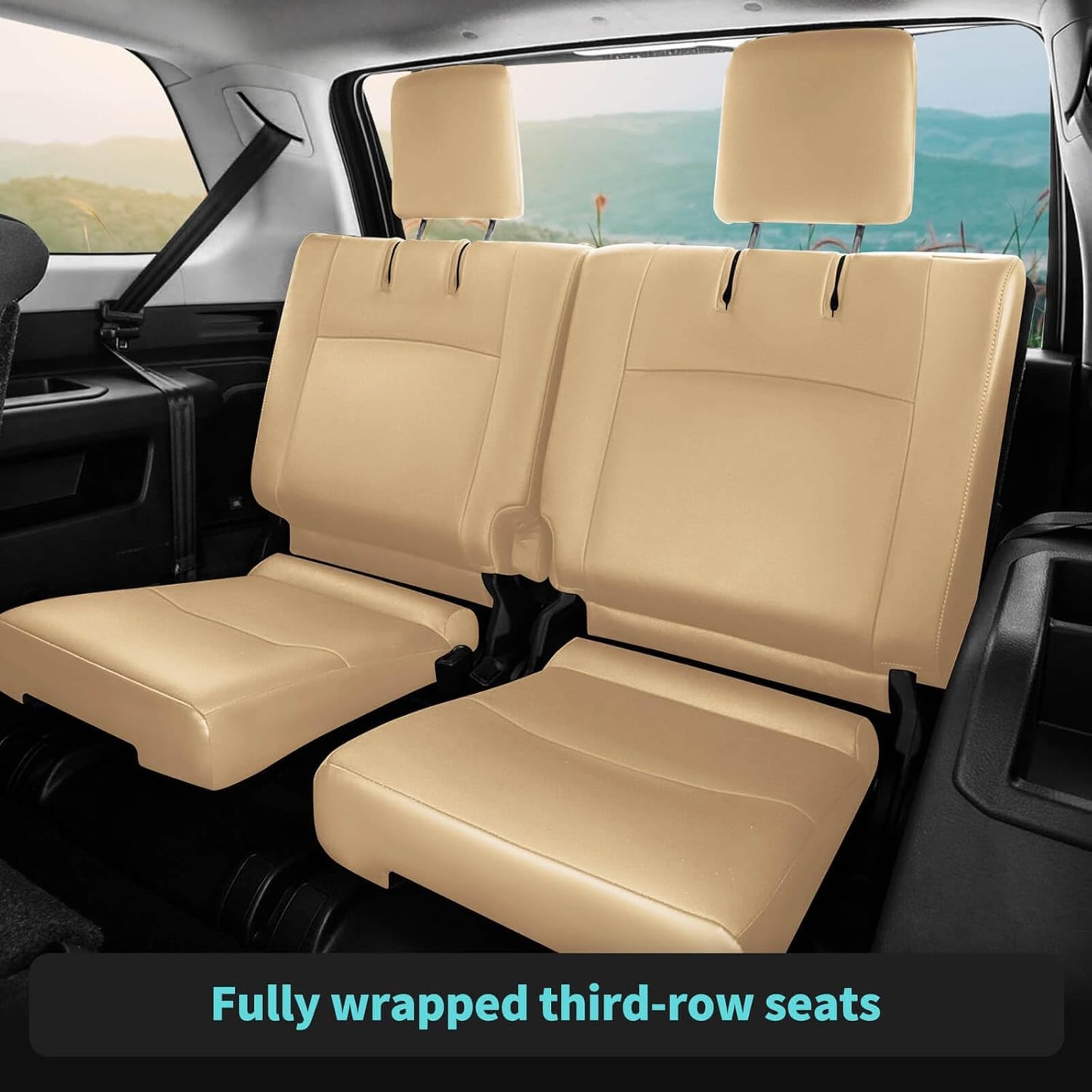 Seat Covers for Toyota 4Runner 2011-2024, Faux Leather Car Seat Cover Full Set, 3-Row-Only for 7 Seats Version-Beige