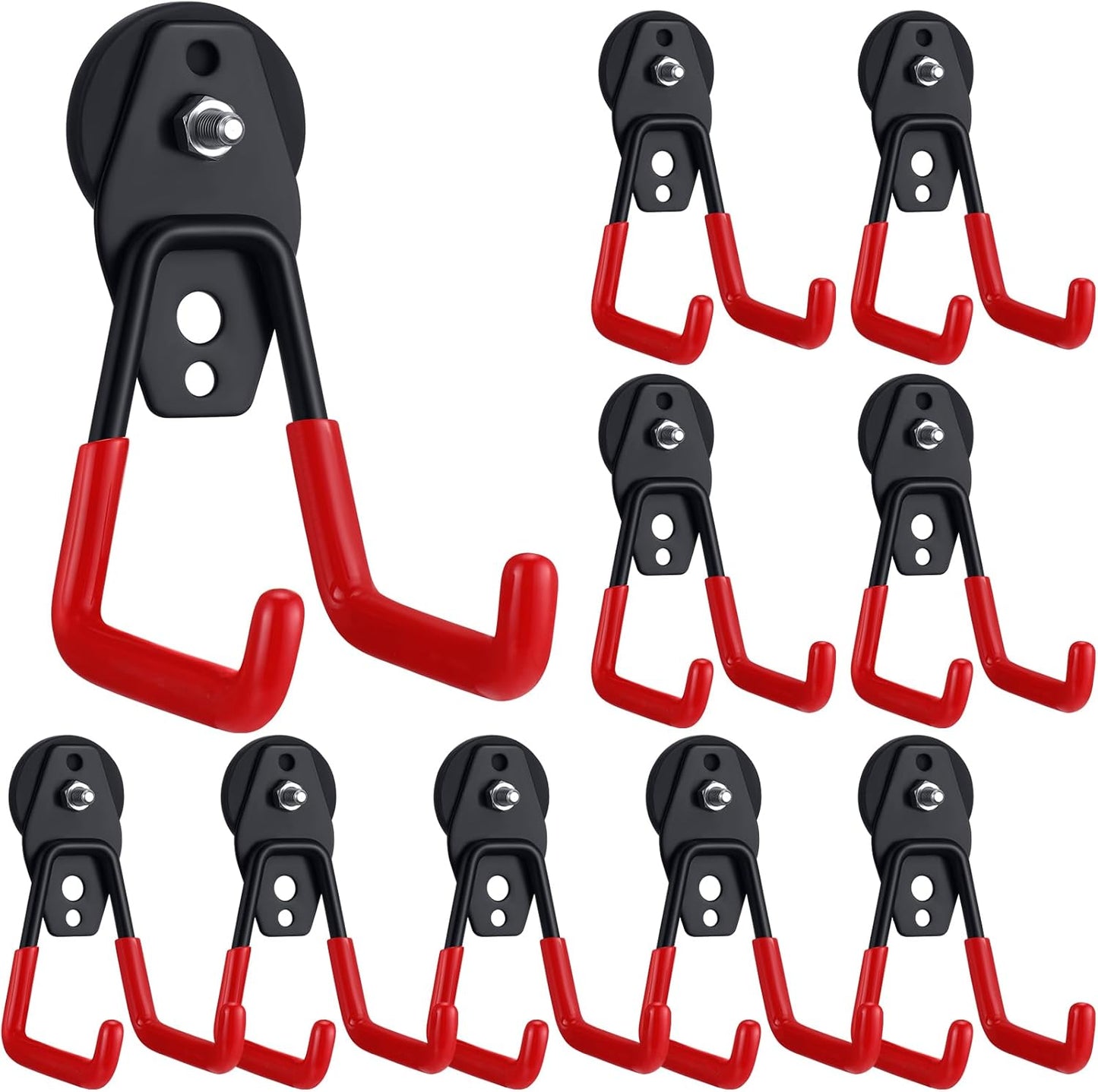 Landhoow Large Magnetic Hooks Heavy Duty Garage Magnet Hooks Strong Storage Utility Magnetic Hangers with Anti Slip Rubber Coating for Indoor and Outdoor Hanging(Red,10 Pcs)