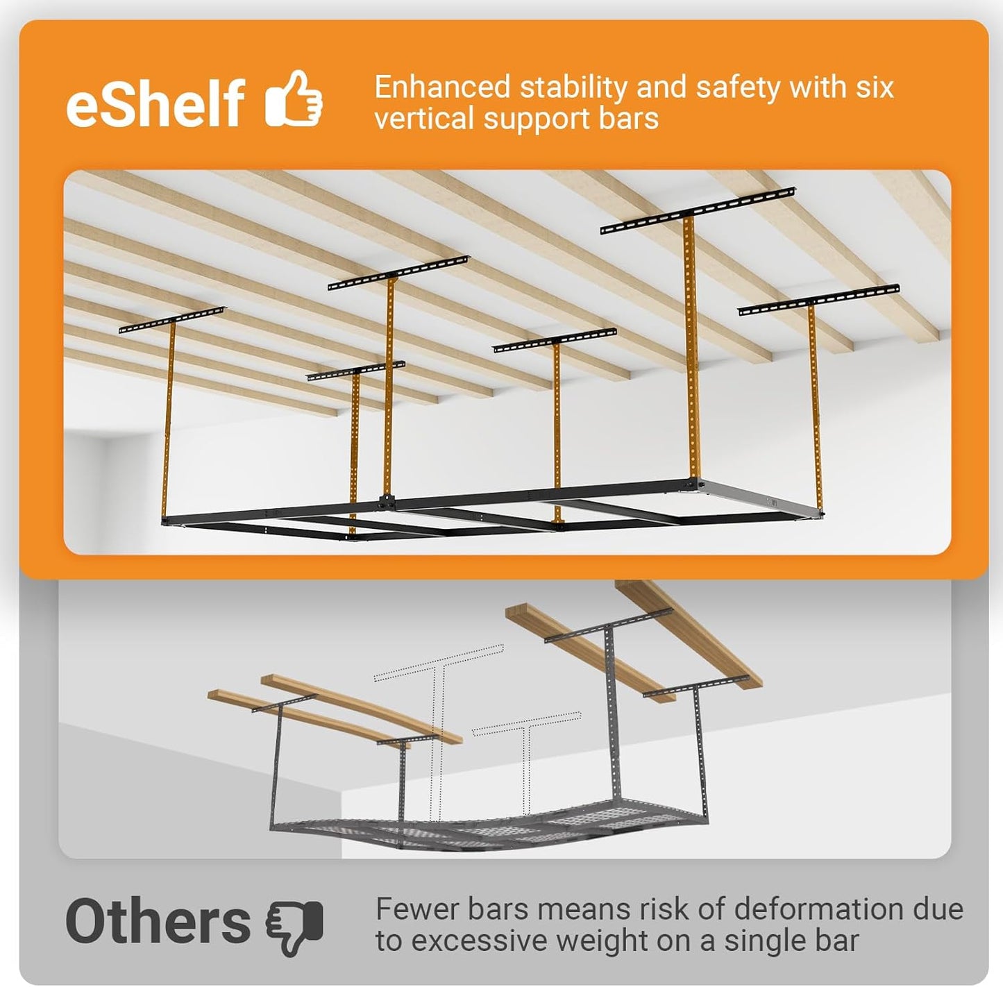 4x8ft Overhead Garage Storage Rack Wooden Decking Not Included, Heavy Duty Metal Rack, Adjustable Ceiling Dropdown, 600lbs Weight Capacity (Black)