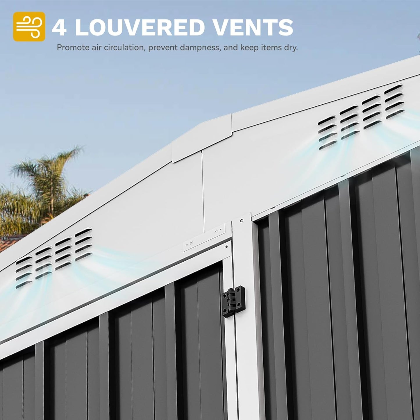 DWVO Outdoor Storage Shed 8x4FT with Rack, Metal Garden Shed with Storage Shelves, Bike Storage Tool Cabinet Box for Lawn Backyard Patio Use, Dark Gray