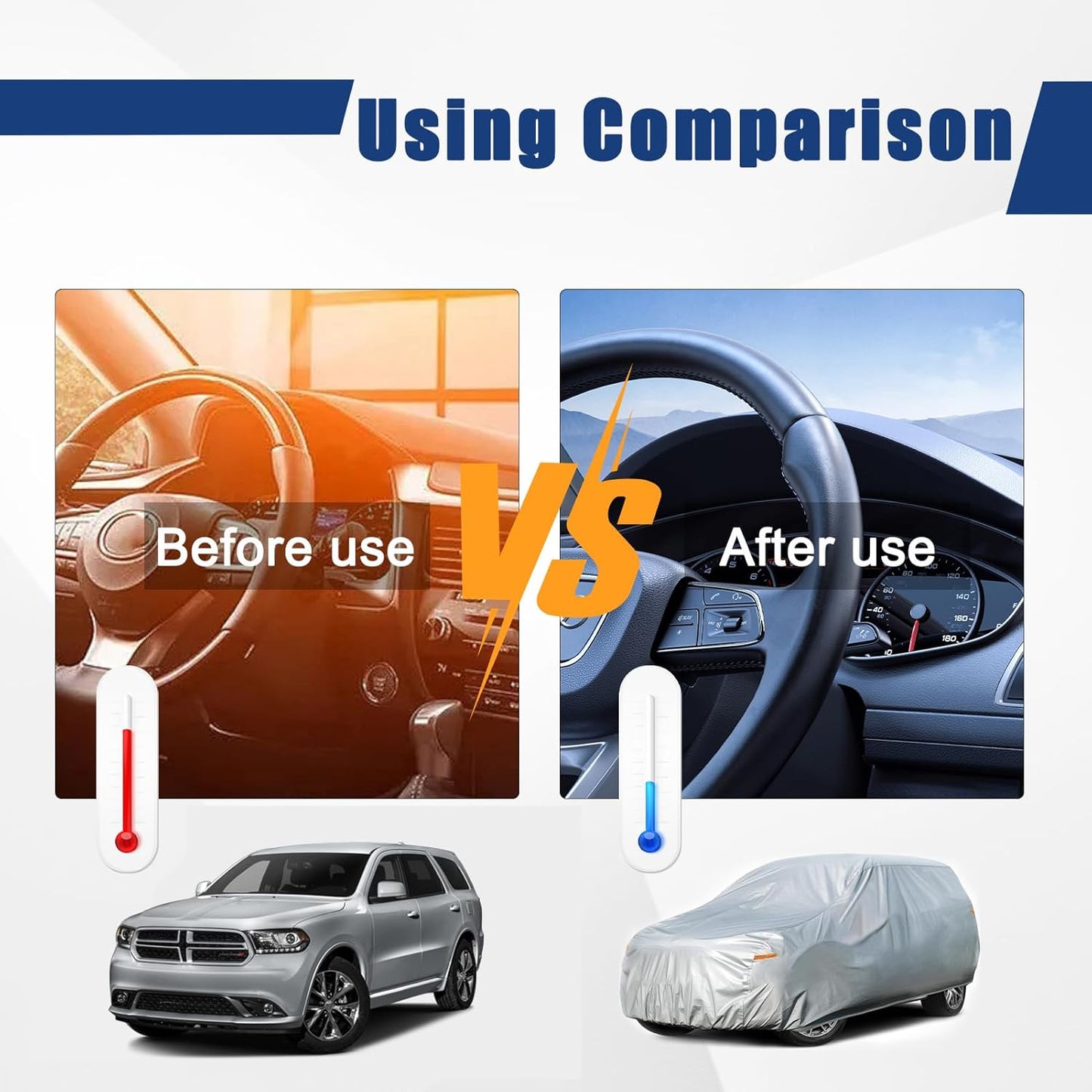 Kayme 6 Layers SUV Car Cover Custom Fit for Dodge Durango (2004-2025) Waterproof All Weather for Automobiles, Outdoor Full Cover Rain Sun UV Protection.Silver