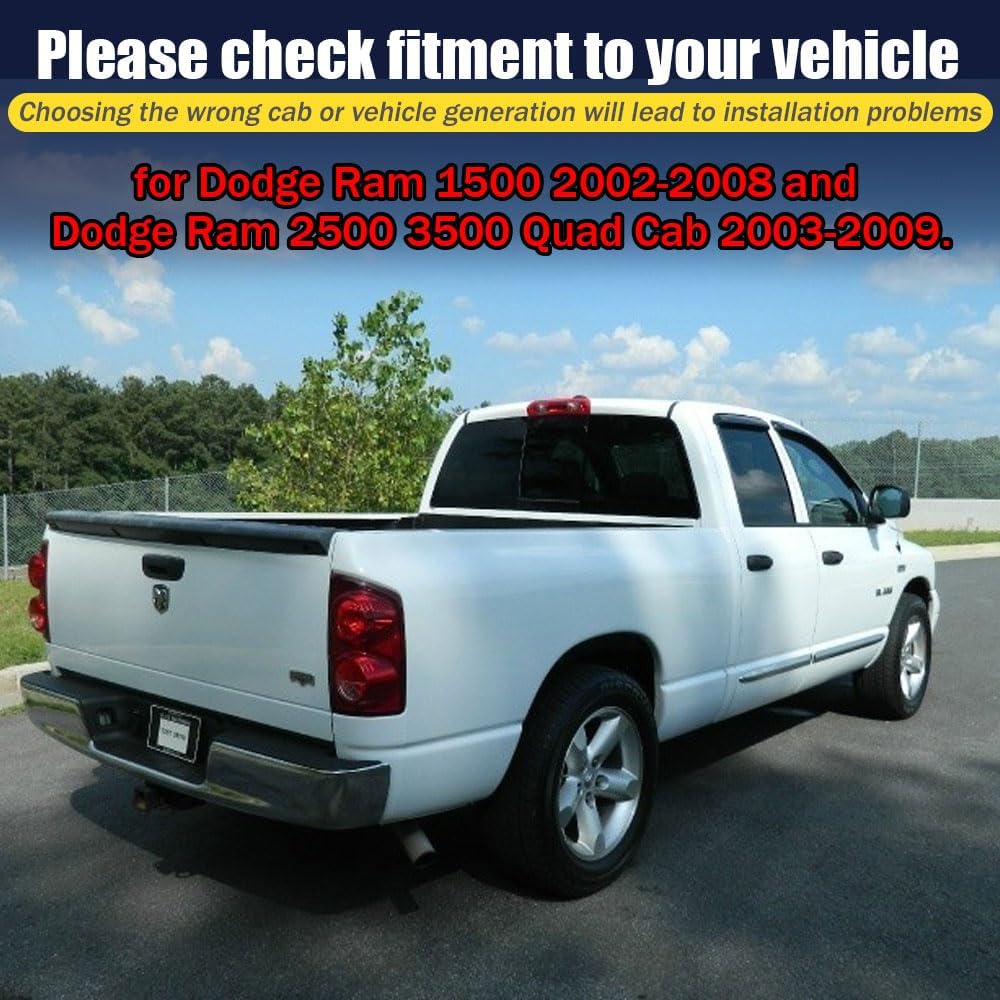Rain Guards for Dodge Ram 1500 2002-2008 + Dodge Ram 2500 3500 Quad Cab 2003-2009, Tape-on Side Window Deflectors for Ram, Window Visors for Trucks, Car Accessories 4 Rain Guards ＆ 2 Car Coasters
