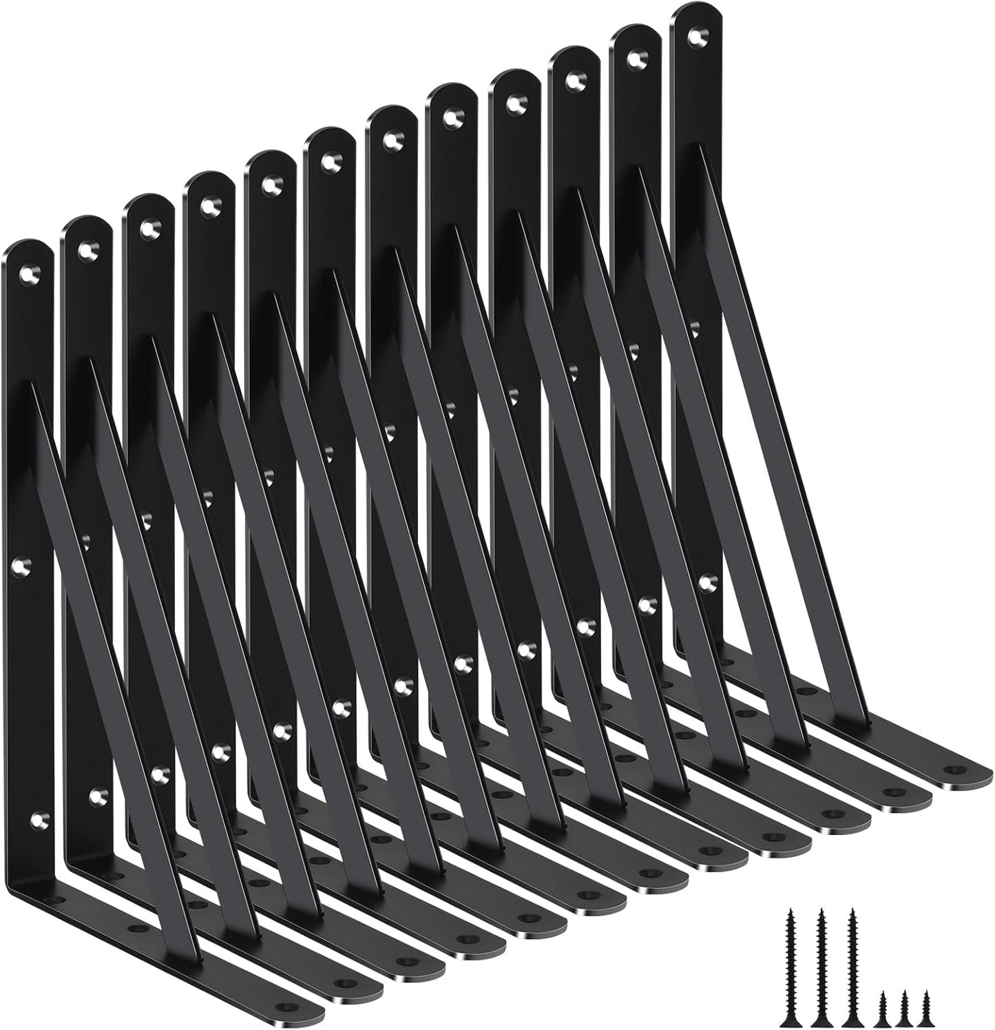 12 Pack L11 x H 8" Black Heavy Duty Shelf Brackets with Screws Metal Shelf Brackets Shelf Support Angle Brackets for Shelves L Brackets Heavy Duty Floating Shelf Brackets