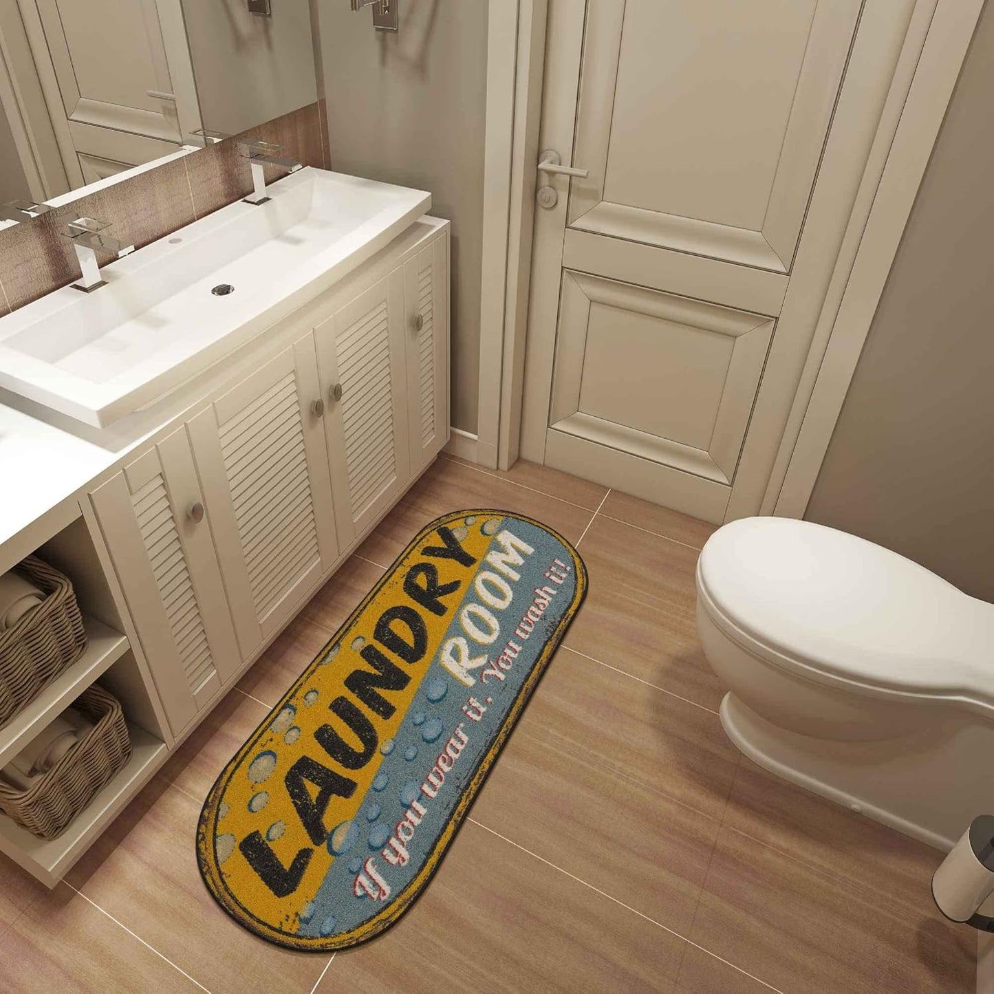 Ottomanson 20" x 59" Oval Laundry Room Rug - Non-Slip Mat for Laundry & Mudroom - Durable, Stain-Resistant, and Easy to Clean - Perfect for High-Traffic Areas - Runner Rug for Entryway, Yellow/Gray