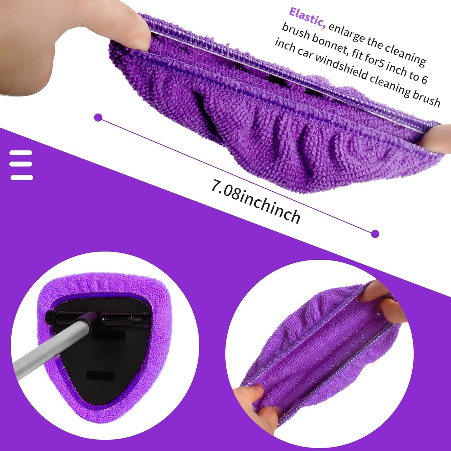 XINDELL 5 Pack Microfiber Pads – Replacement Heads Cover for Xindell Windshield Cleaner Tools. Washable & Reusable Triangle Pads (Violet). Fits Window Reach Tool - Handle Not Included