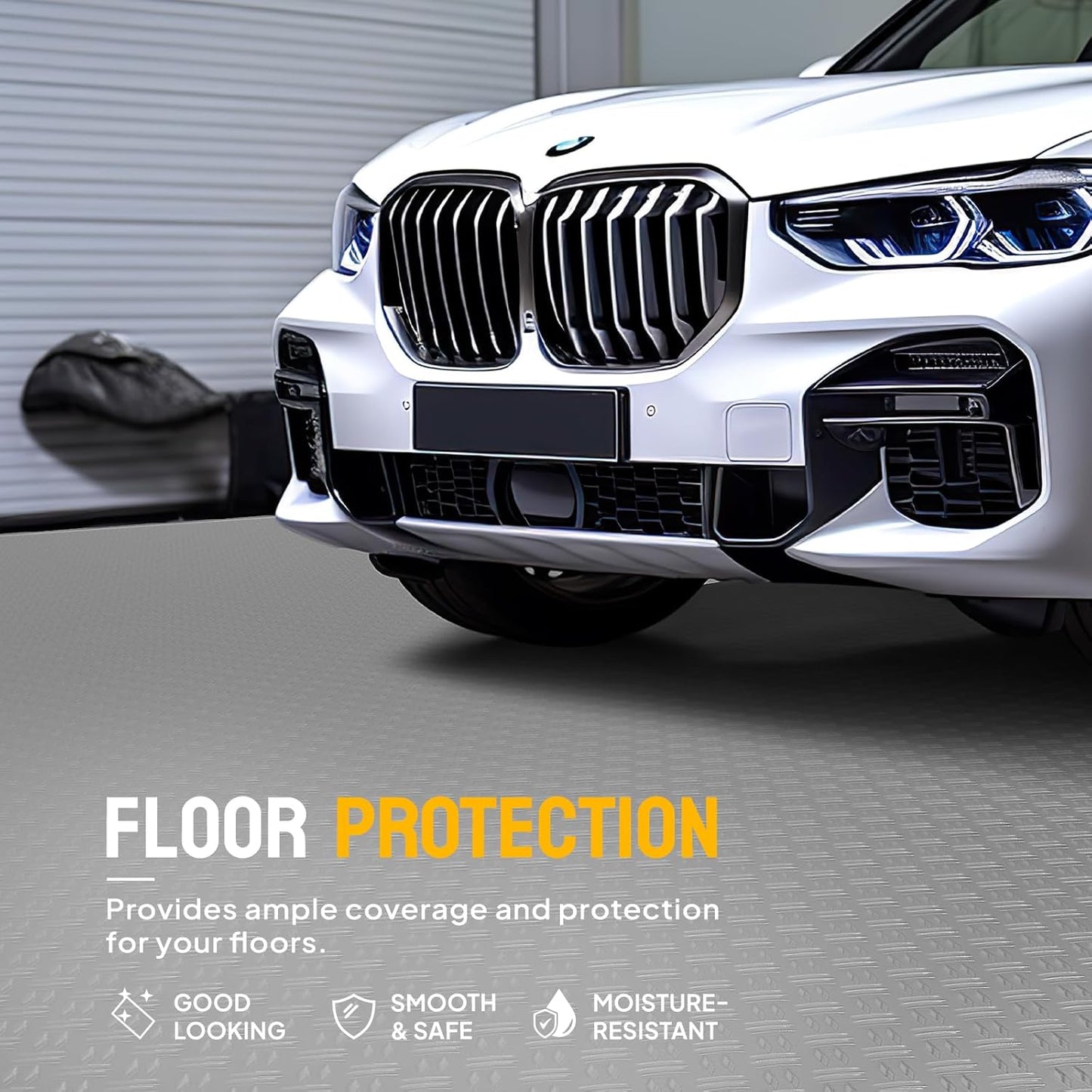 TUFFIOM 7.5 x 20 FT Garage Floor Mat, Thickened Diamond Plate PVC Garage Mats Flooring Roll for Under Car, Garage Car Parking Mats for Compact SUVs, Sports Car