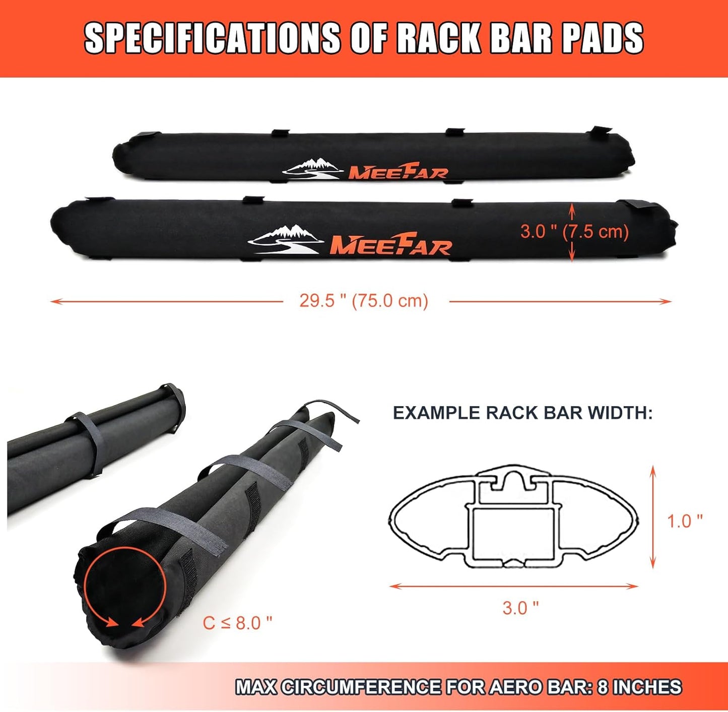 Universal Car Soft Roof Rack Pads Luggage Carrier System for Kayak Surfboard SUP Canoe Include 2 Heavy Duty Tie Down Straps, 2 Tie Down Rope, 2 Quick Loop Strap (Use with Crossbar)