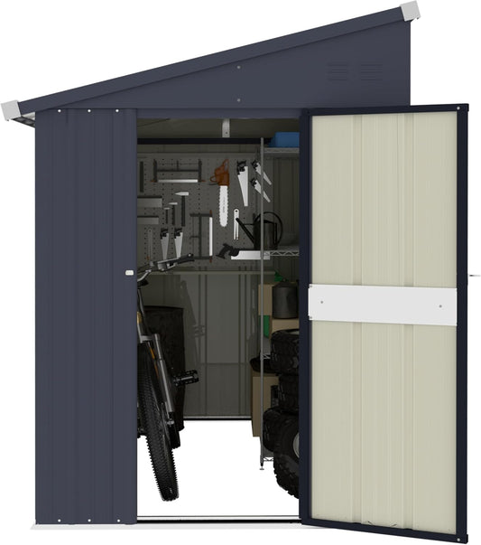 BlueWish 4'x6' Storage Shed, Lean-to Outdoor Storage Shed with Built in Vents, Metal Tool Shed Small Shed Kit with Galvanized Sloping Roof, Sheds & Outdoor Storage for Tool Storage