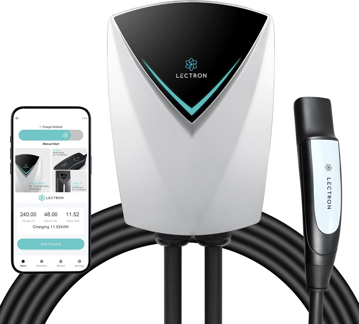 Lectron Tesla (NACS) V-Box Pro Electric Vehicle Charging Station (WiFi) 48 Amp with App Control - Level 2 EV Charger (240V) with NEMA 14-50 Plug/Hardwired Compatible with All Tesla Models S/3/X/Y