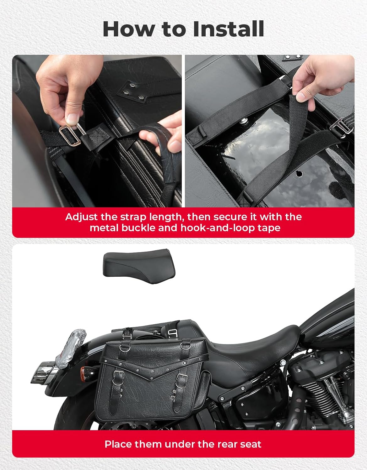 KEMIMOTO Motorcycle Saddlebags Heavy Duty 30L PU Leather Luggage Throw Over Saddle Bags Large Capacity Compatible with Sportster Softail Dyna Road King V-star Shadow