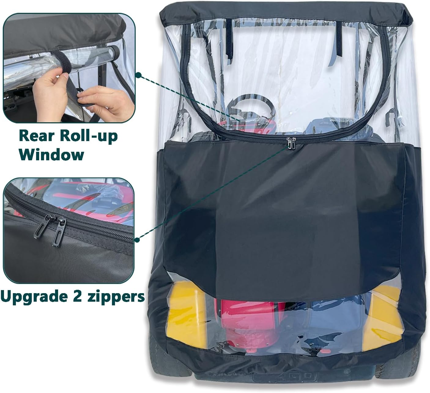Golf Cart Enclosure Fit for EZGO TXT EZGO RXV 2 Passenger 2-Person Seaters Waterproof Transparent Driving Rain Enclosure Cover 4-Sided Clear Window Roll-up Zipper Door Black