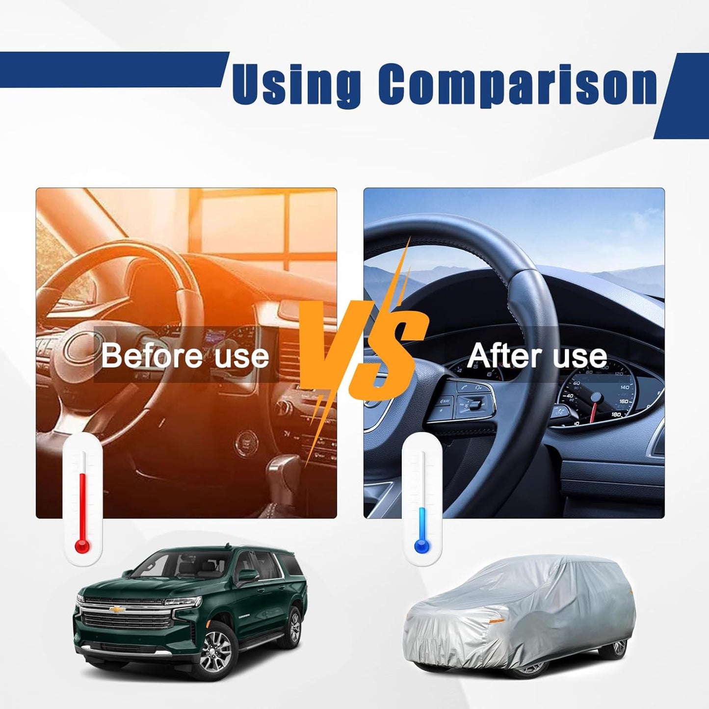 Kayme 6 Layers SUV Car Cover Custom Fit for Chevrolet Chevy Suburban (1973-2025) Waterproof All Weather for Automobiles, Outdoor Full Cover Rain Sun UV Protection.Silver