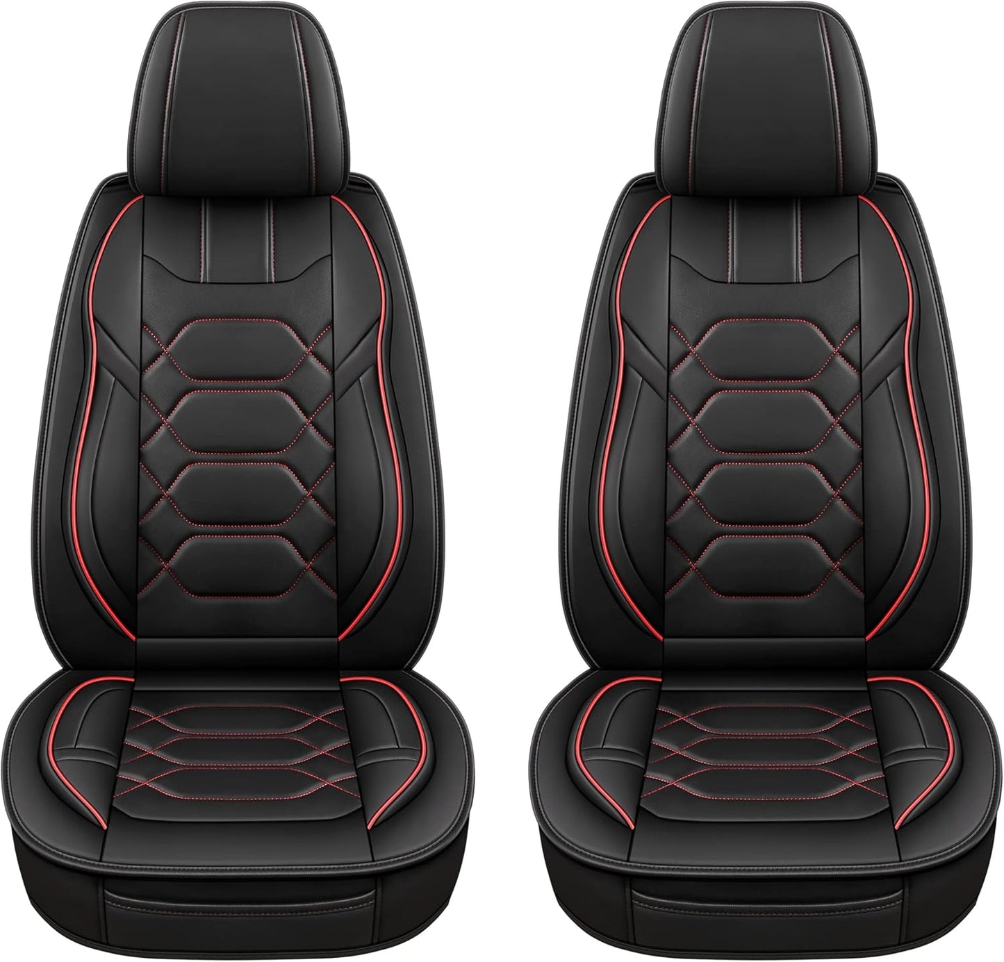 Pariitadin Leather Car Seat Covers Front Pair, Waterproof Faux Leather Seat Covers for Cars, Non-Slip Car Interior Covers Universal Fit for Most Cars Sedans Trucks SUVs, Black/Red
