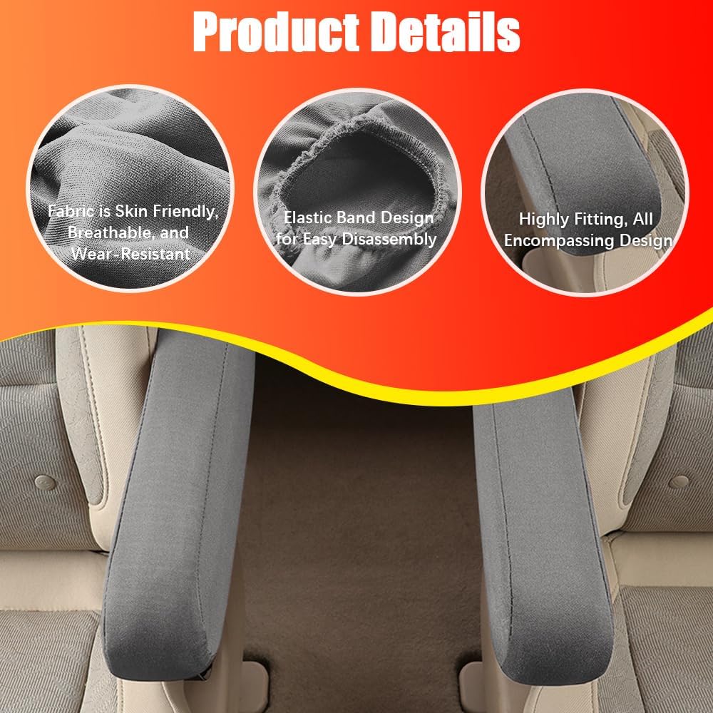 2PC Car Front Seat Armrest Covers,Universal Size Seat Arm Rest Cover,Flat Cloth Fabric Armrest Cover,Car Interior Accessories(Gray,1Pair)
