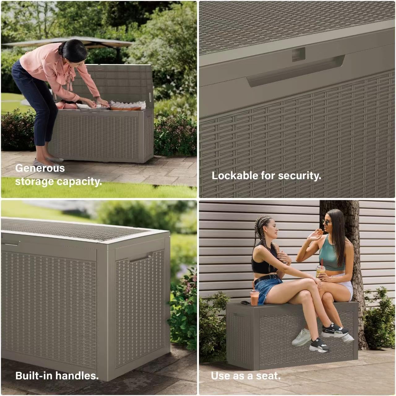 180 Gallon Resin Deck Box, Waterproof Outdoor Storage Bin for Patio Furniture, Pool Accessories, and Garden Tools, Lockable & UV-Resistant, Grey