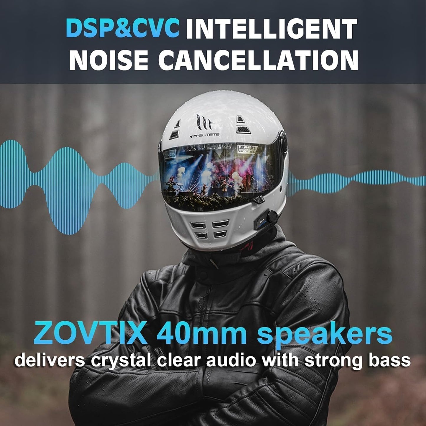 Motorcycle Helmet Headsets, 2 Riders 500M Helmet Communication System S2 Motorcycle Intercom Headset with DSP&CVC Noise Cancellation/HiFi Sound/IP67 Waterproof/Wake up Siri - Single Pack