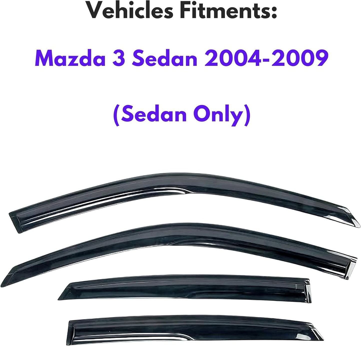 KPY Window Visor Compatible with Mazda 3 Sedan 2004-2009, 4PC Rain Guard Side Window Vent Deflectors Tape-On Mugen Style, 2004 2005 2006 2007 2008 2009
