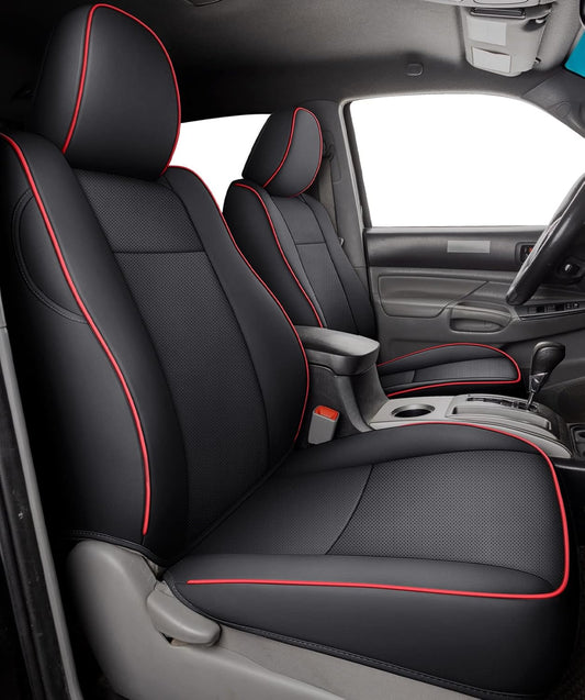 LUCKYMAN CLUB 2005-2015 Tacoma Custom Fit Seat Covers for Crew Cab with Faux Leather (2005-2015 Black & Red)